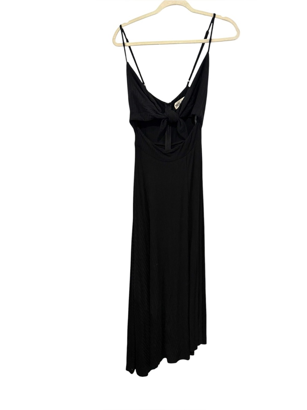 Malibu Bum Small Black Ribbed Cutout Maxi Dress Tie Front Slit